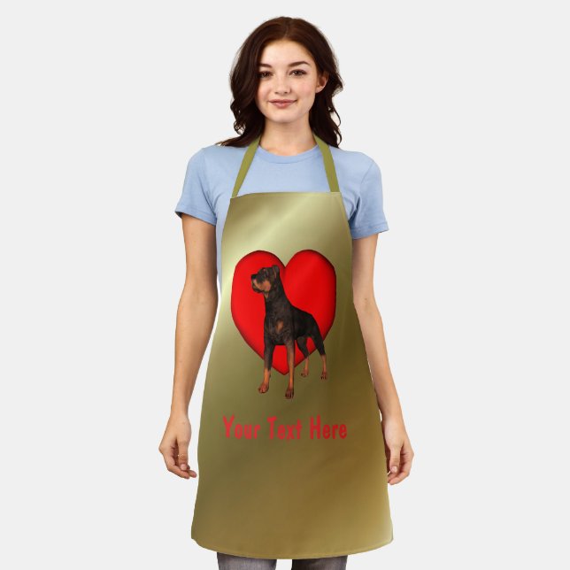 Rottweiler Dog Red Heart Personalized Apron (Worn)