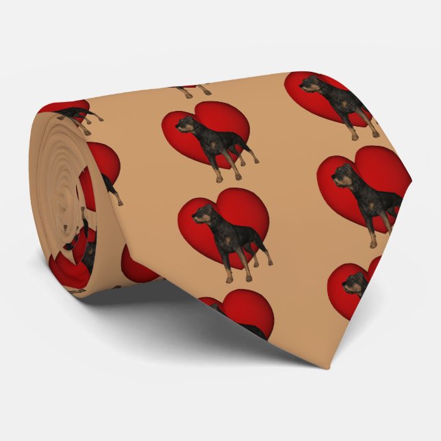 Rottweiler Dog Red Heart Tie (Rolled)