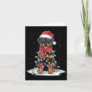 Rottweiler Dog Santa Hat Christmas Tree Light Xmas Card