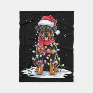 Rottweiler Dog Santa Hat Christmas Tree Light Xmas Fleece Blanket