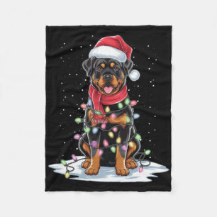 Rottweiler Dog Santa Hat Christmas Tree Light Xmas Fleece Blanket