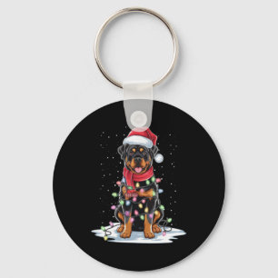 Rottweiler Dog Santa Hat Christmas Tree Light Xmas Keychain