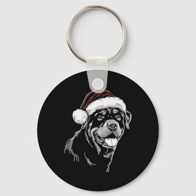 Rottweiler Dog Santa Hat Christmas Xmas Pajama  Keychain (Front)