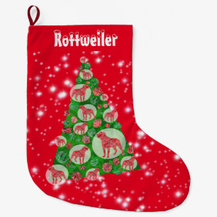 Rottweiler Dog Silhouette Christmas Big Tree Large Christmas Stocking