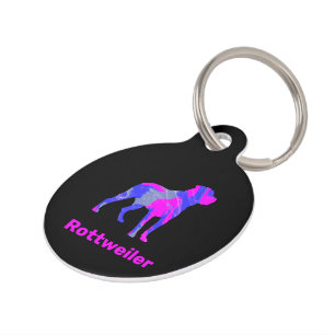 Rottweiler Dog Silhouette Crazy Hot Pink & Blue Pet Tag