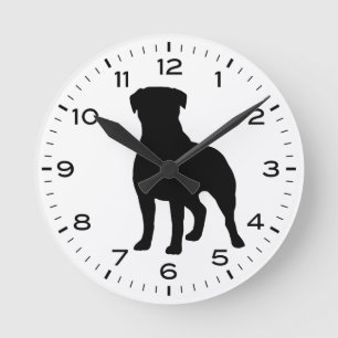 Rottweiler Dog Silhouette Round Clock