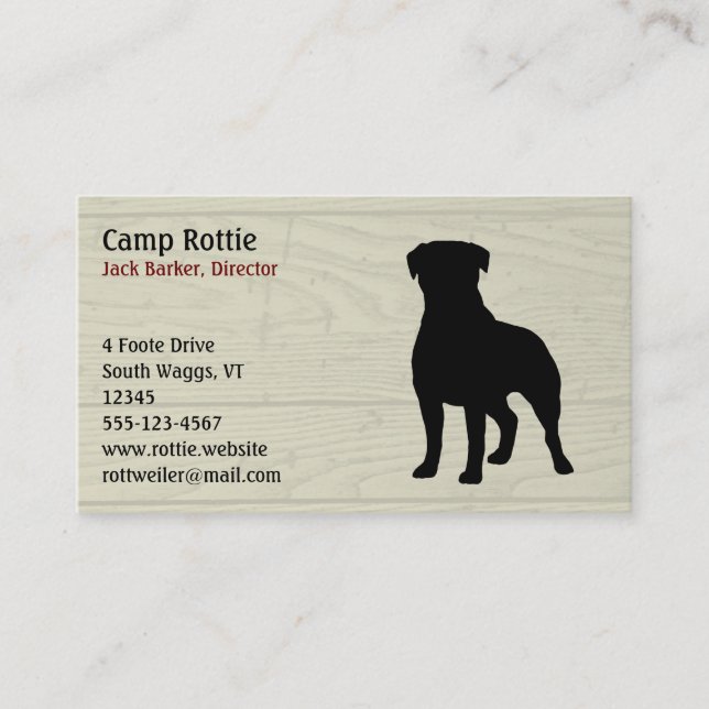 Rottweiler Dog Silhouette Rustic Style Rottie Dog Business Card (Front)