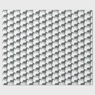 Rottweiler Dog Silhouette Yellow & Blue Grid White Wrapping Paper