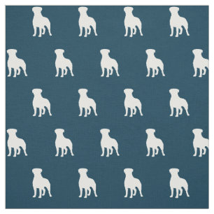 Rottweiler Dog Silhouettes Blue and White Fabric