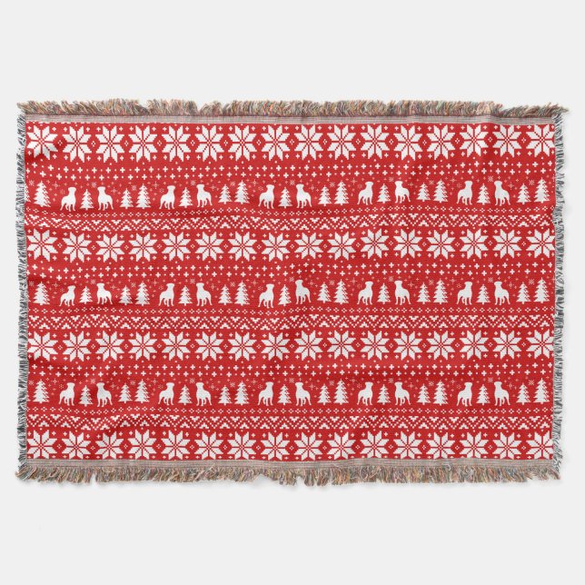 Rottweiler Dog Silhouettes Cute Christmas Pattern Throw Blanket (Front)