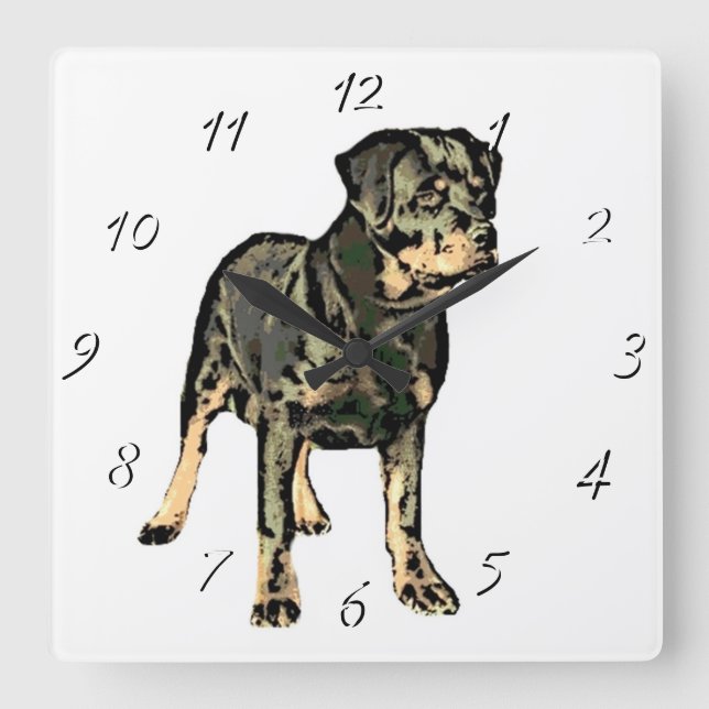 Rottweiler dog square clock (Front)