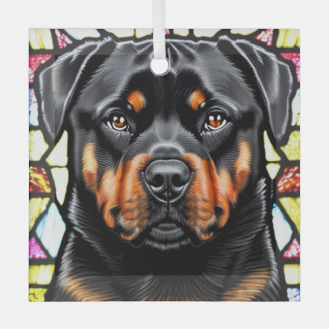 Rottweiler Dog "Stained Glass"  Glass Ornament (Front)