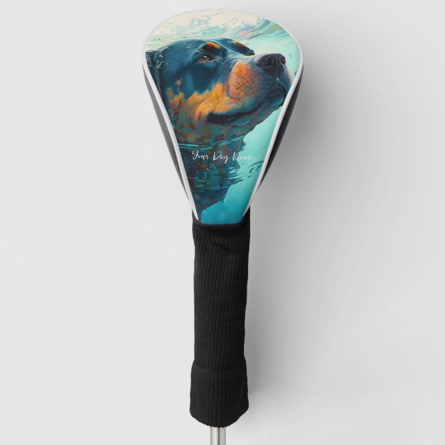 Rottweiler dog swimming in water 005 golf head cover (Front)