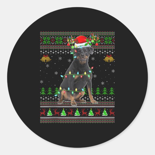 Rottweiler Dog Ugly Christmas Sweaters Holiday San Classic Round Sticker (Front)