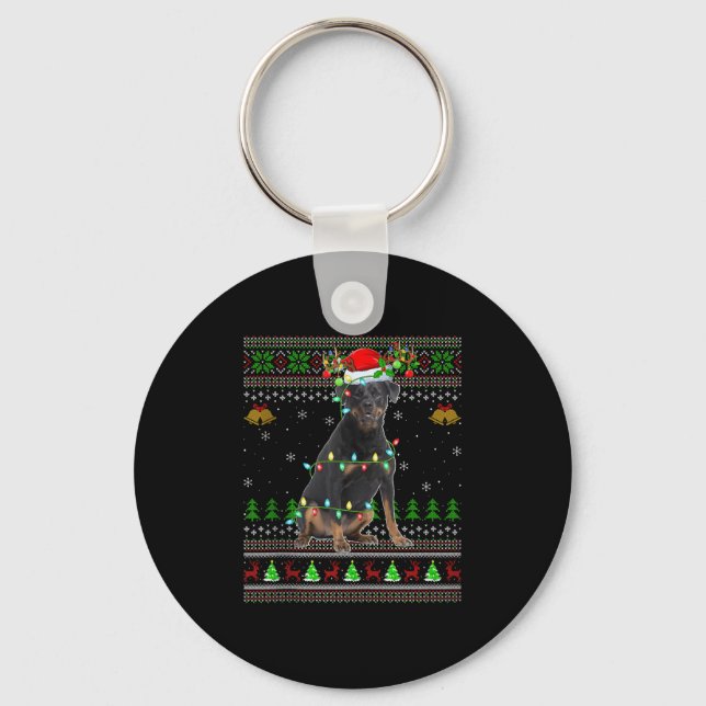 Rottweiler Dog Ugly Christmas Sweaters Holiday San Keychain (Front)