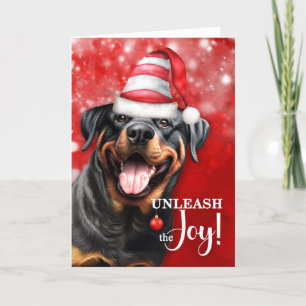 Rottweiler Dog Unleash the Joy Christmas Holiday Card