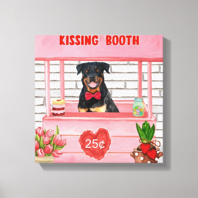Rottweiler Dog Valentine's Day Kissing Booth Canvas Print (Front)