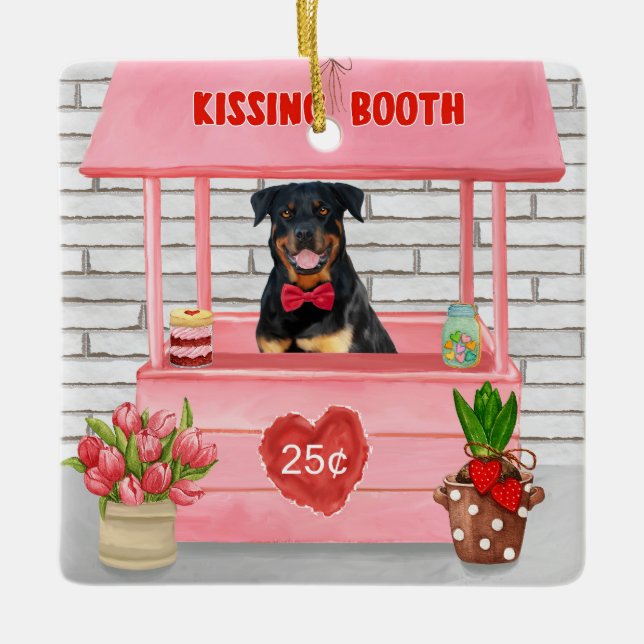 Rottweiler Dog Valentine's Day Kissing Booth Ceramic Ornament (Front)
