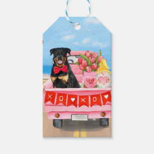 Rottweiler Dog Valentine's Day Truck Hearts Gift Tags