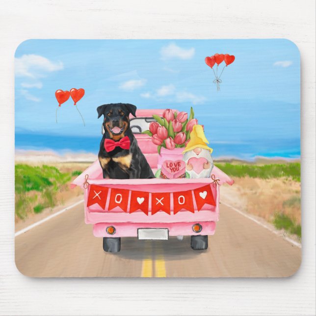 Rottweiler Dog Valentine's Day Truck Hearts Mouse Pad (Front)