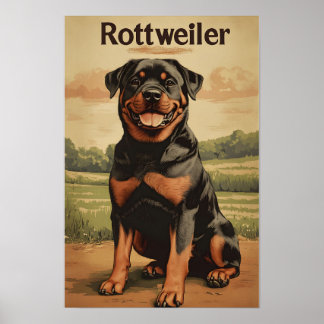 Rottweiler Dog Vintage Art Poster