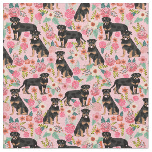 Rottweiler dog vintage florals pink fabric