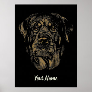 Rottweiler Dog Vintage Portrait Rottie Design Poster