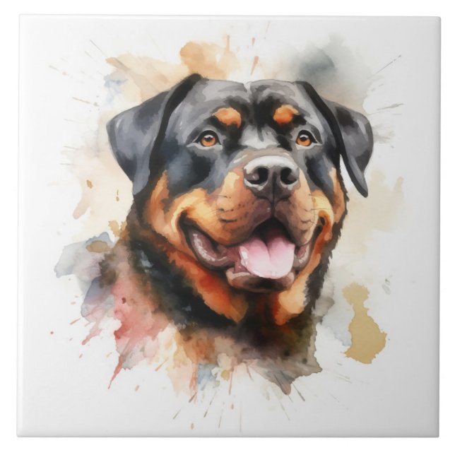 Rottweiler, Dog, watercolor Tile (Front)
