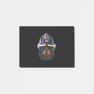 rottweiler dog wearing firefighter helmet premium post-it notes