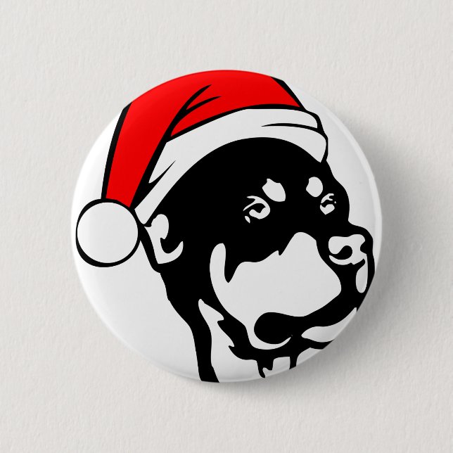 Rottweiler Dog wearing Red Christmas Santa Hat 2 Inch Round Button (Front)