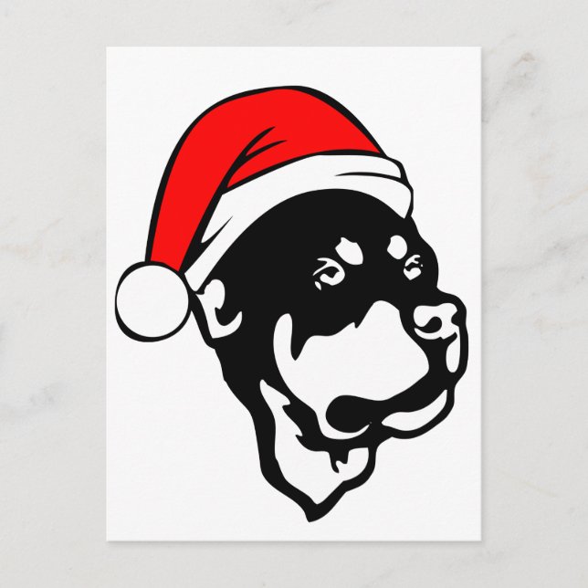 Rottweiler Dog wearing Red Christmas Santa Hat Holiday Postcard (Front)
