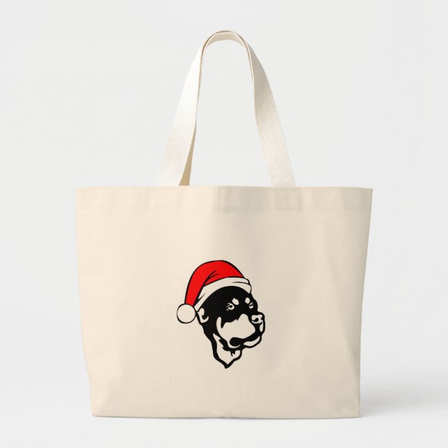 Rottweiler Dog wearing Red Christmas Santa Hat Large Tote Bag (Front)