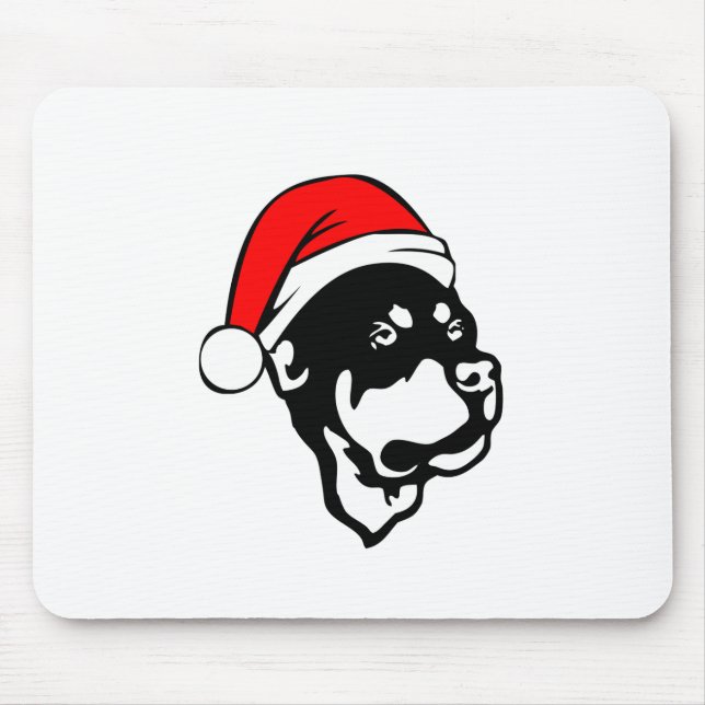 Rottweiler Dog wearing Red Christmas Santa Hat Mouse Pad (Front)