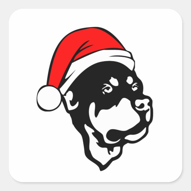 Rottweiler Dog wearing Red Christmas Santa Hat Square Sticker (Front)