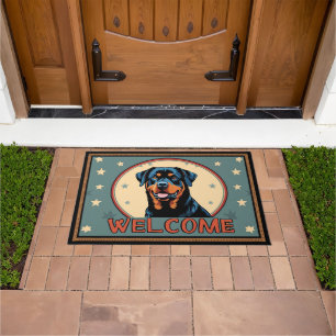Rottweiler Dog Welcome Colourful Border Doormat