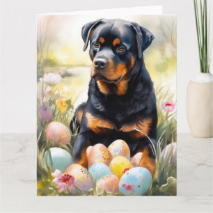 Rottweiler Dog with Easter Eggs Holiday Card