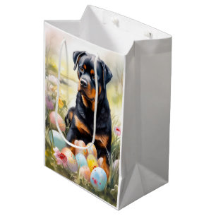 Rottweiler Dog with Easter Eggs Holiday  Medium Gift Bag