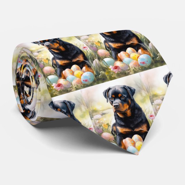 Rottweiler Dog with Easter Eggs Holiday  Tie (Rolled)