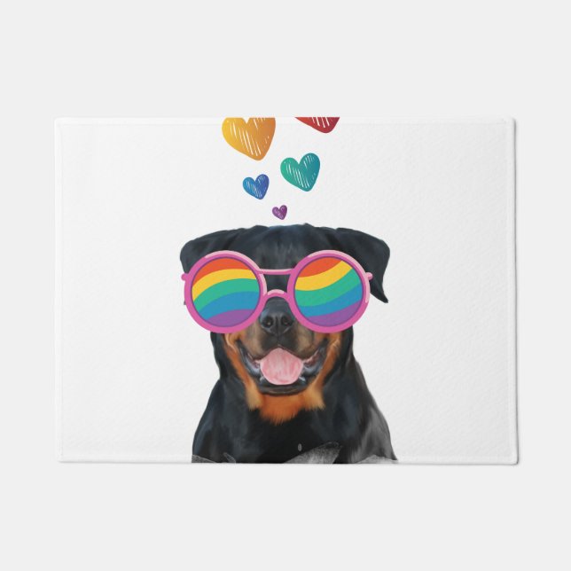 Rottweiler Dog with Hearts Valentine's Day Doormat (Front)