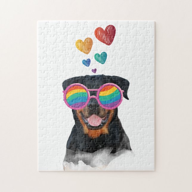 Rottweiler Dog with Hearts Valentine's Day Jigsaw Puzzle (Vertical)