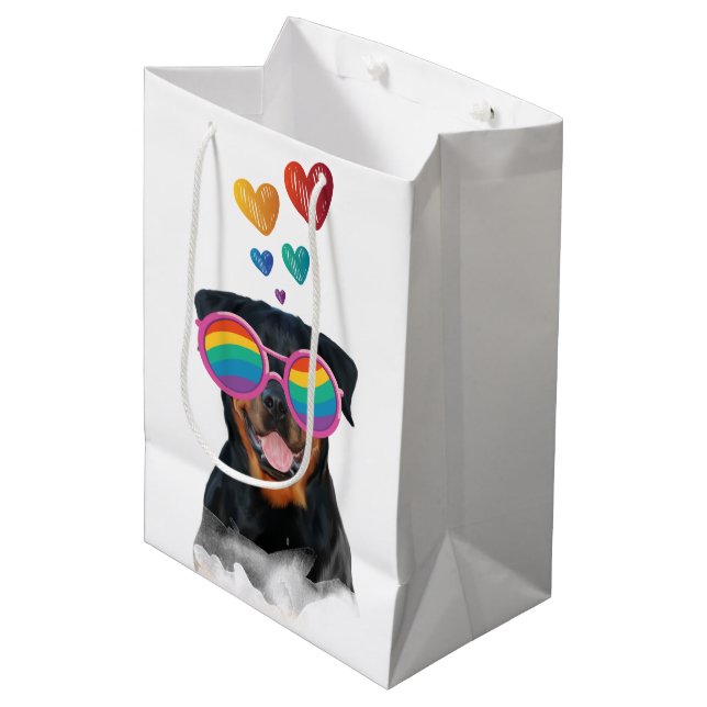 Rottweiler Dog with Hearts Valentine's Day  Medium Gift Bag (Front Angled)