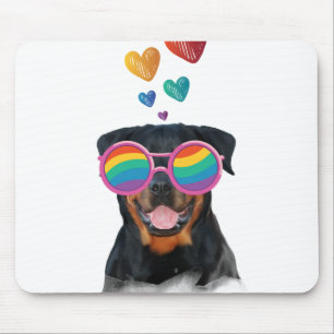 Rottweiler Dog with Hearts Valentine's Day Mouse Pad