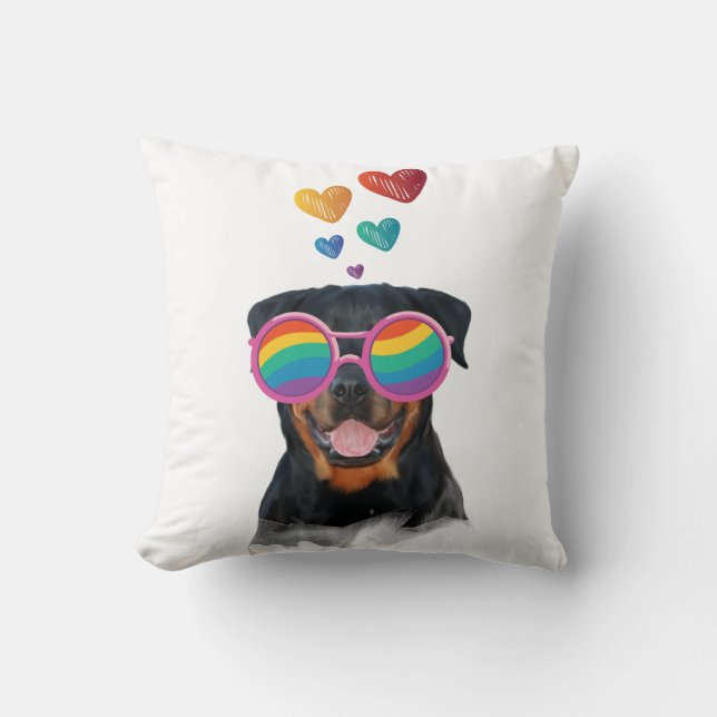 Rottweiler Dog with Hearts Valentine's Day Throw Pillow (Front)