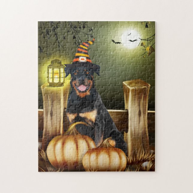 Rottweiler Dog with Witch Hat Halloween  Jigsaw Puzzle (Vertical)