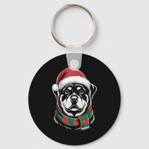 Rottweiler Dog Xmas Santa Hat Scarf Christmas Cost Keychain