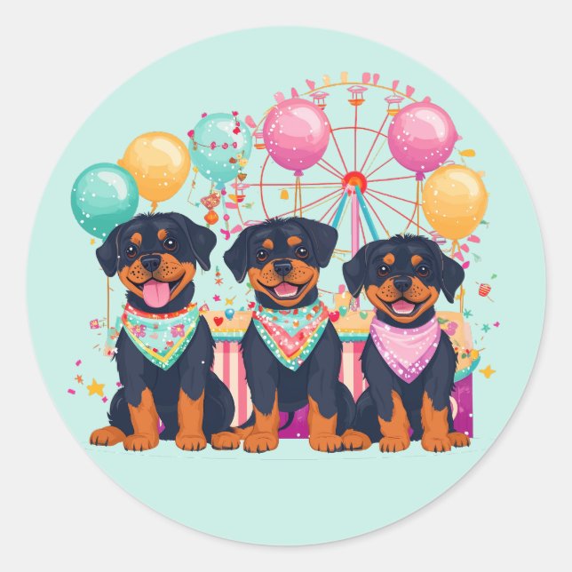 Rottweiler Dogs At A Carnival  Classic Round Sticker (Front)
