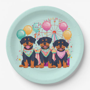 Rottweiler Dogs At A Carnival  Paper Plate