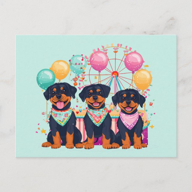 Rottweiler Dogs At A Carnival  Postcard (Front)