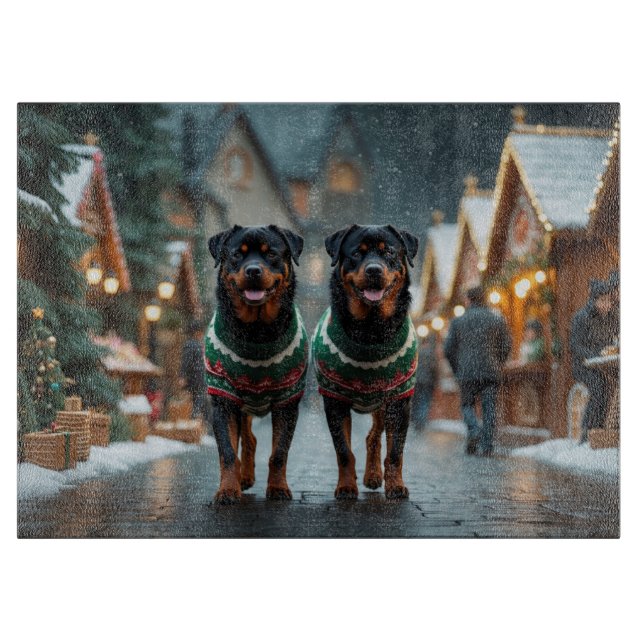 Rottweiler Dogs Christmas Snow Holiday Cutting Board (Front)