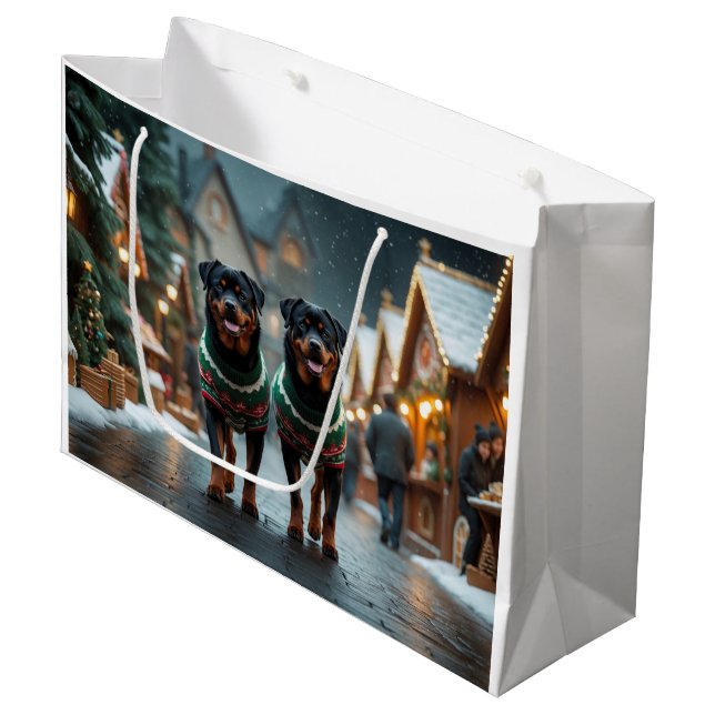 Rottweiler Dogs Christmas Snow Holiday Large Gift Bag (Front Angled)